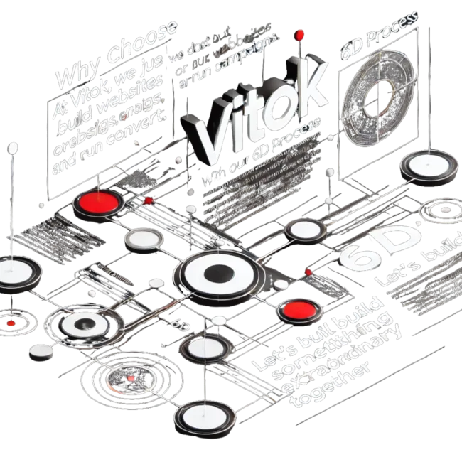 _ A minimalist image with a black background and white and red elements, designed to convey the message_ 'Why Choose Vitok_' The central focus is on the